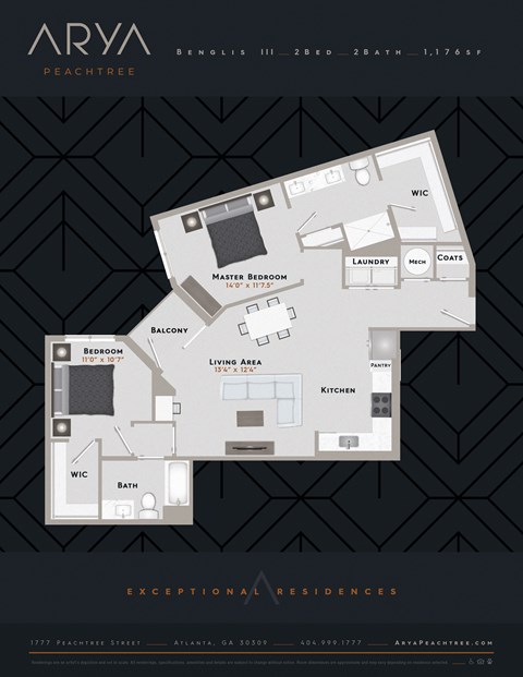 Two Bedroom Two Bath Benglis 3 floor plan at Arya Peachtree, Atlanta, 30309
